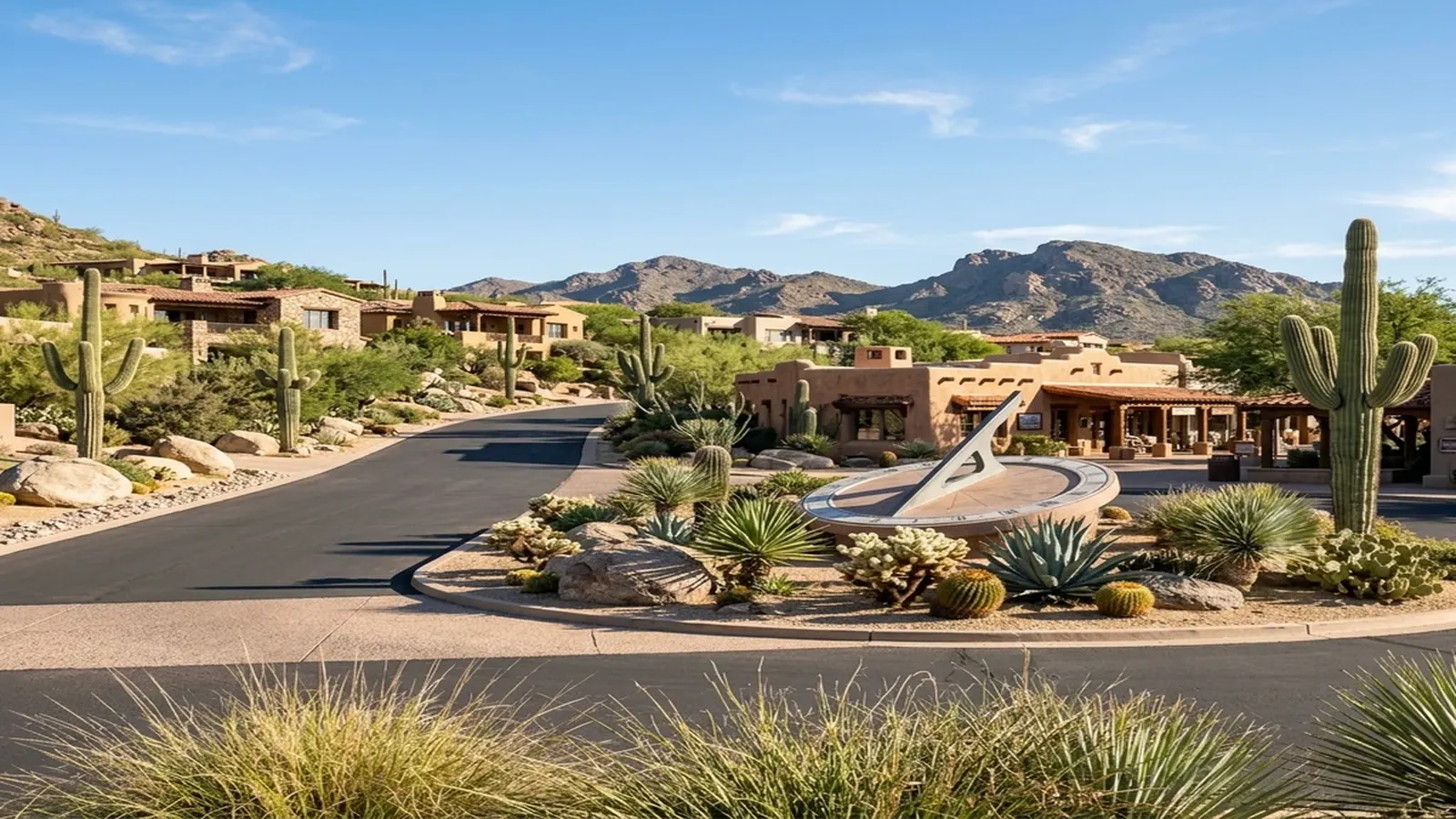 Desert landscaping and adobe-style homes in Carefree, Arizona